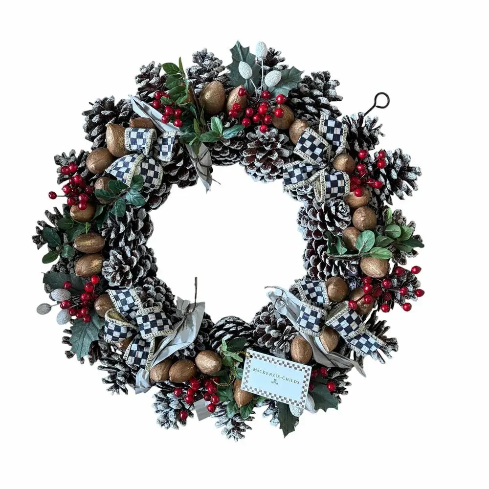 NEW Mackenzie Childs Holly Pinecone 16″ Wreath